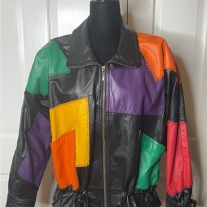 90s PELLE Colorblock Leather Jacket